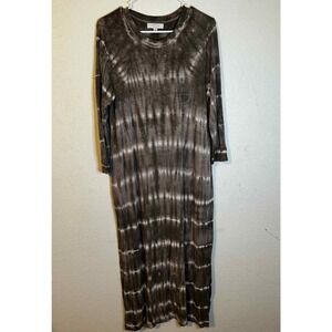 Womens Studio Brown Tie Dye Long Sleeve Maxi Dress M Boho Festival Cottage Core